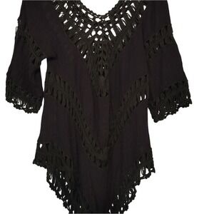 Wishlist Crochet Black Bohemian Swimsuit Cover Up Size - M/L Beach‎ Resort Wear